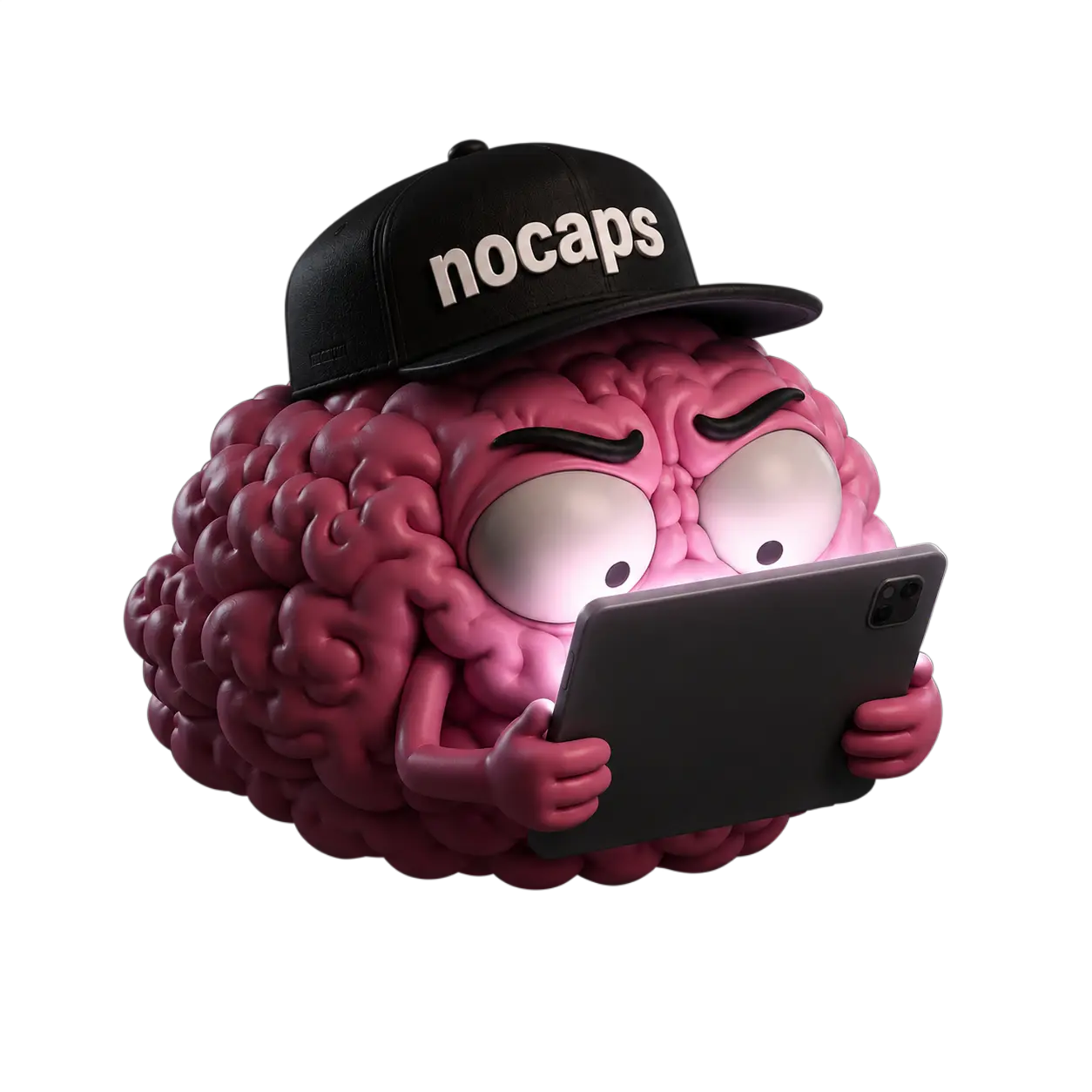 Capper, the nocaps brain, reading an idea on a tablet with visible scepticism.